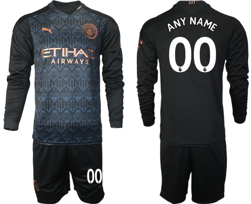 Men 2020-2021 club Manchester city home long sleeve customized black Soccer Jerseys->customized soccer jersey->Custom Jersey
